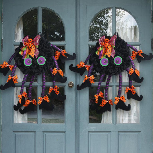 زينة حفلات عيد الهالوين الإبداعية متعددة الأرجل عنكبوتية معلقة على الباب معلقة على شكل إكليل عنكبوت