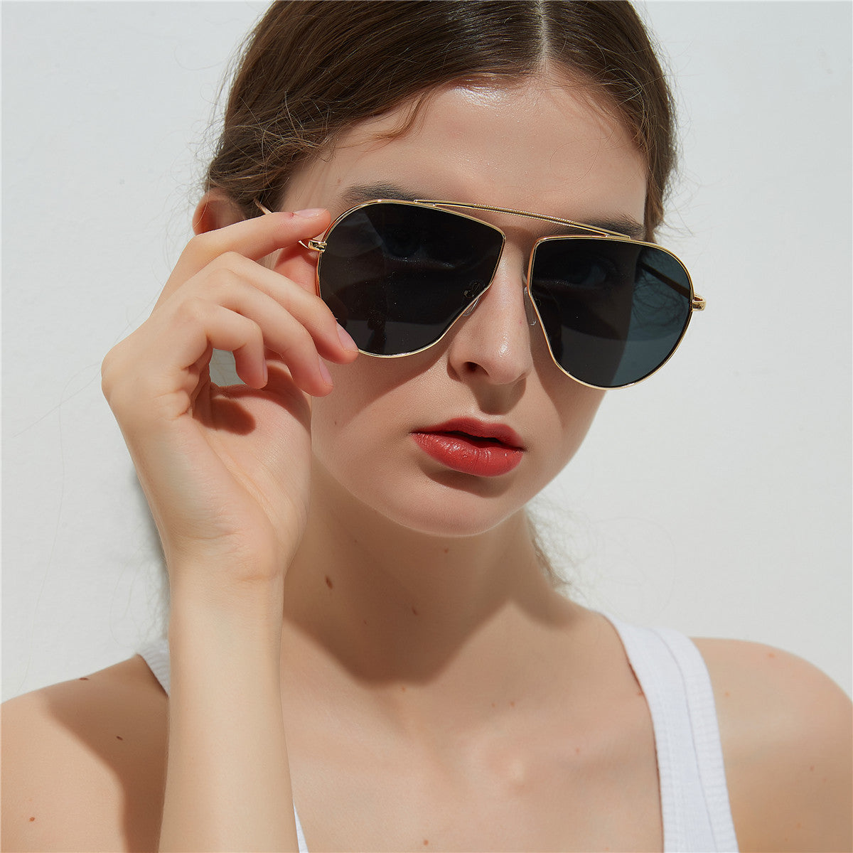 A1166 نظارة شمسية بإطار كبير متعدد الأضلاع، نظارة شمسية بإطار معدني للنساء
