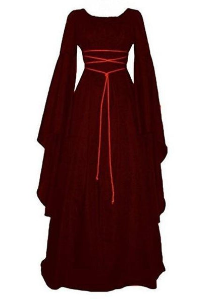 فستان هالوين بأكمام طويلة ياقة دائرية وحزام غير منتظم للسيدات زي ساحرة الهالوين
