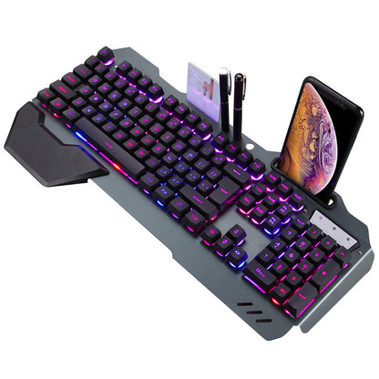 لوحة مفاتيح مريحة وسلكية للألعاب مع حامل هاتف بإضاءة خلفية RGB