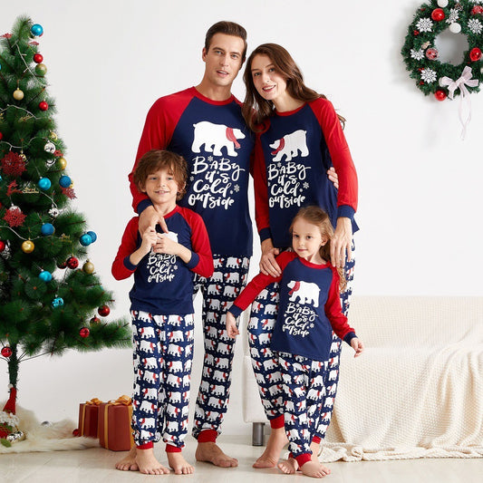 طقم ملابس عيد الميلاد الجديد المطبوع عليه عناصر الكريسماس طقم ملابس عائلية للوالدين والطفل ملابس منزلية