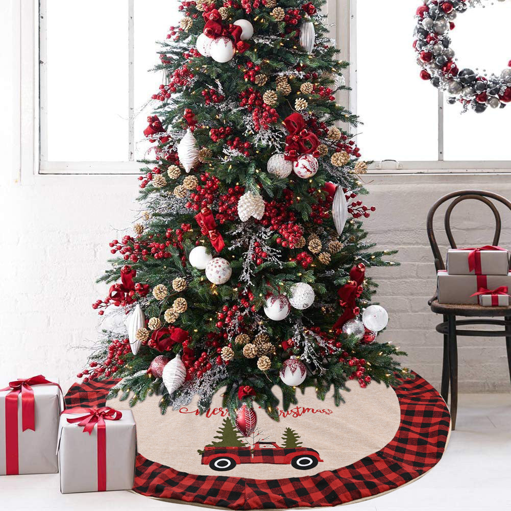 تنورة شجرة كتان لتزيين شجرة عيد الميلاد للسيارة 120 سم شجرة زينة عيد الميلاد