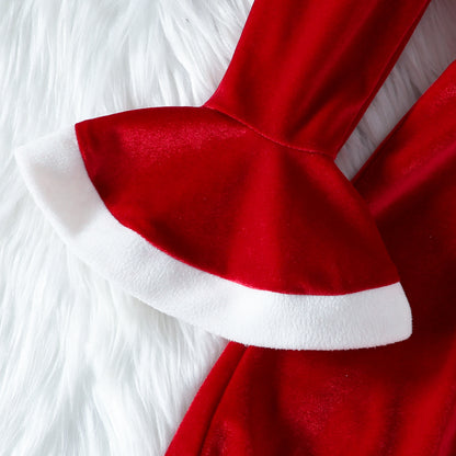 فستان كريسماس لطيف بطبعة عباءة سادة اللون مع عقدة عيد الميلاد