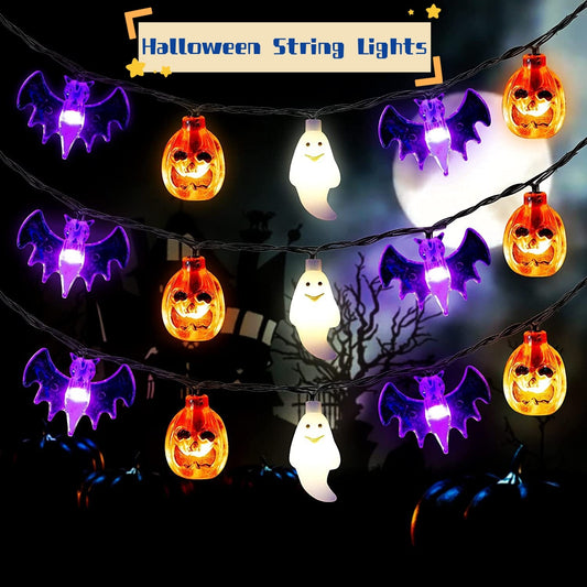مصباح إضاءة خيط عنكبوت اليقطين العنكبوت الخفاش العنكبوت سلسلة مصباح إضاءة خيطية في الحديقة المنزلية حفلة هالوين في الهواء الطلق
