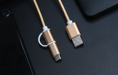 كابل شاحن سريع 100 سم 2 أمبير 2 في 1 سلك USB من النوع C Micro USB مضفر لـ Mate 8 S 9 10 Pro P8 P8 P9 P9 P10 Lite P20 Honor 7 8 9