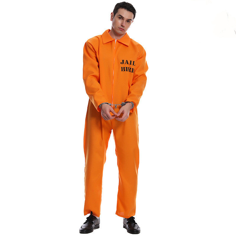 هالوين الرجال والنساء الكبار يحبون زي حفلة سجين برتقالي اللون البرتقالي