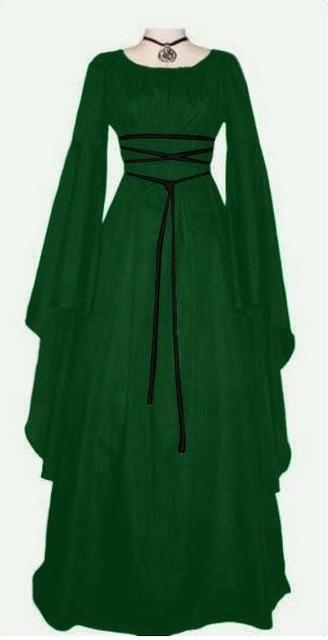 فستان هالوين بأكمام طويلة ياقة دائرية وحزام غير منتظم للسيدات زي ساحرة الهالوين