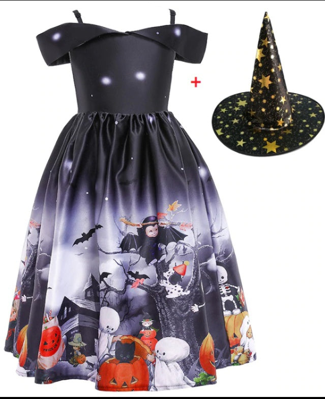 فستان أميرة الهالوين شبكي مطبوع للهالوين