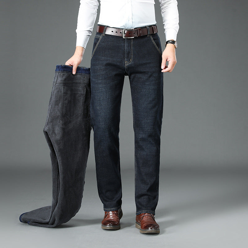 بنطال جينز جينز مستقيم مبطن ومبطن بالصوف