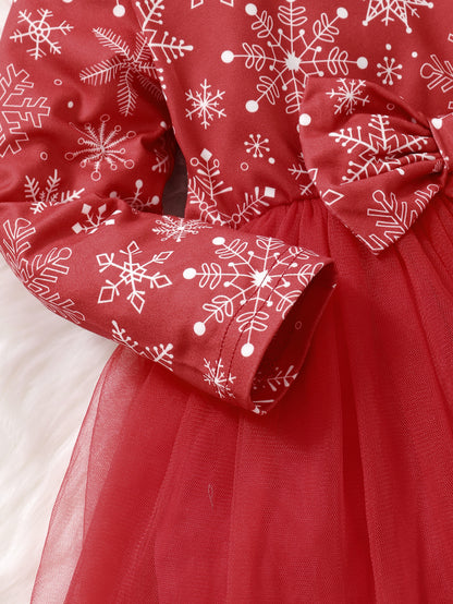 فستان عيد الميلاد للبنات بطبعة ندفة الثلج
