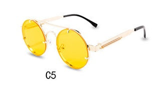 نظارات شمسية مستديرة من ماركة Steampunk بتصميم مستدير للرجال والنساء معدنية فاسقة