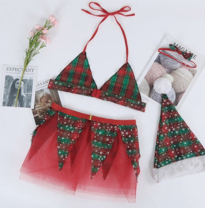 طقم ملابس داخلية مثيرة قصير فستان الكريسماس فستان قصير عيد الميلاد