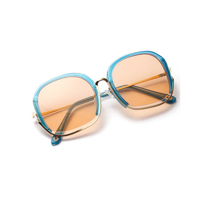 نظارات شمسية ملونة عصرية كبيرة بنصف إطار ملونة للنساء