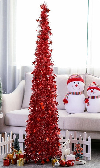 شجرة عيد الميلاد بهرج اصطناعية مع حامل شجرة عيد الميلاد الاصطناعية الرائعة القابلة للطي لزينة عيد الميلاد