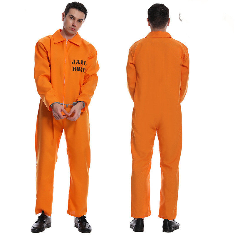 هالوين الرجال والنساء الكبار يحبون زي حفلة سجين برتقالي اللون البرتقالي
