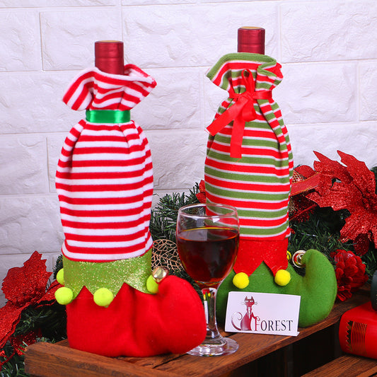 طقم زينة عيد الميلاد المخططة بزجاجات نبيذ عيد الميلاد المخططة