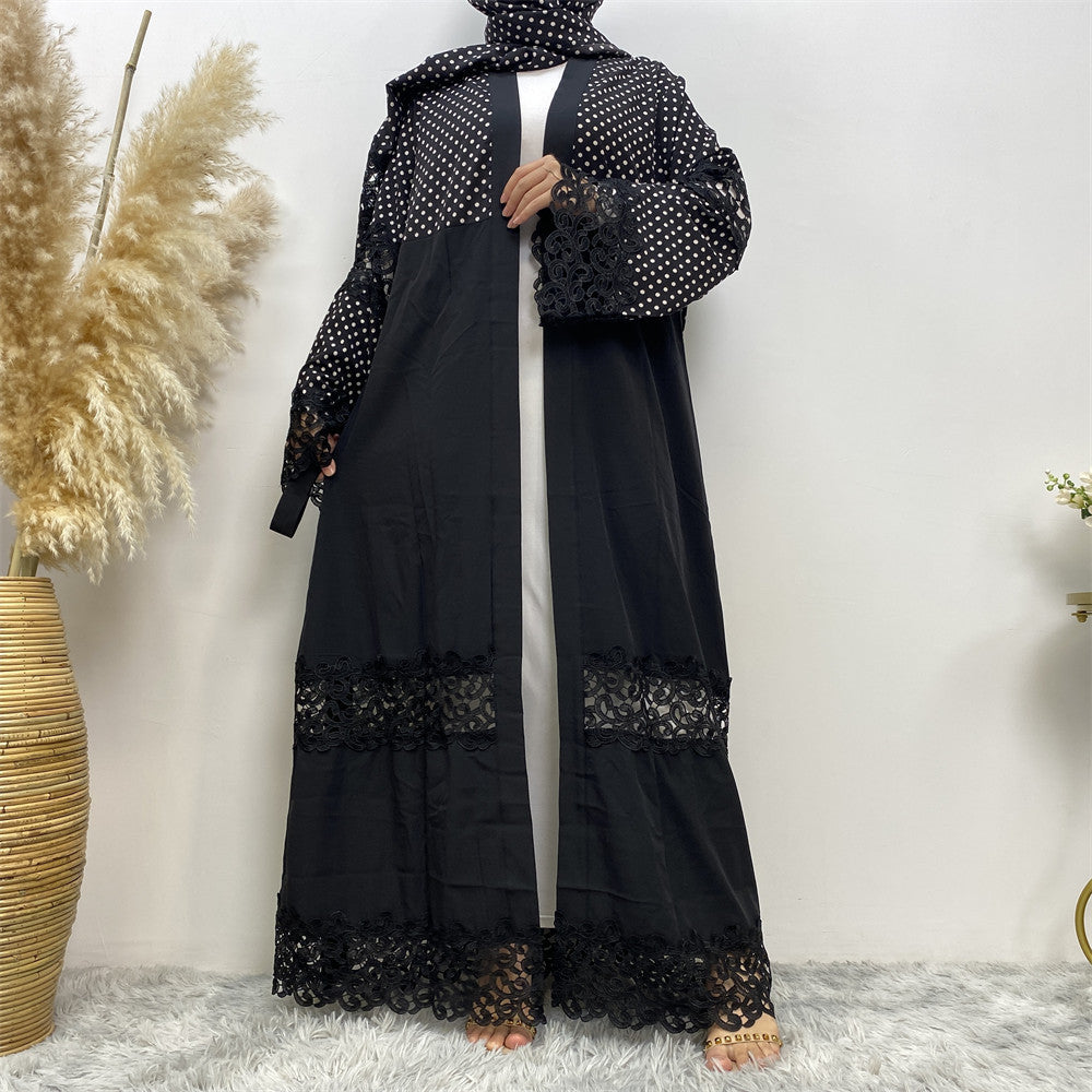 كارديجان نسائي أزياء نسائي أسود مرقع بالدانتيل المرقع المنقط
