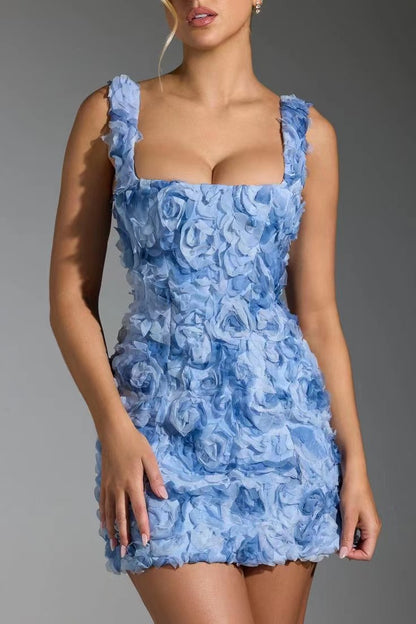 فستان نسائي بحمالة الزهور الزهور ثلاثي الأبعاد